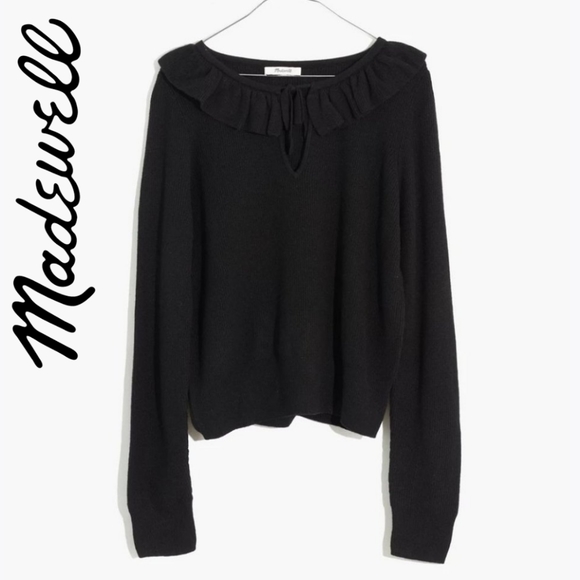 Madewell | Tie-Neck Ruffle Pullover Alpaca Wool Sweater | Women's Medium - Picture 2 of 9